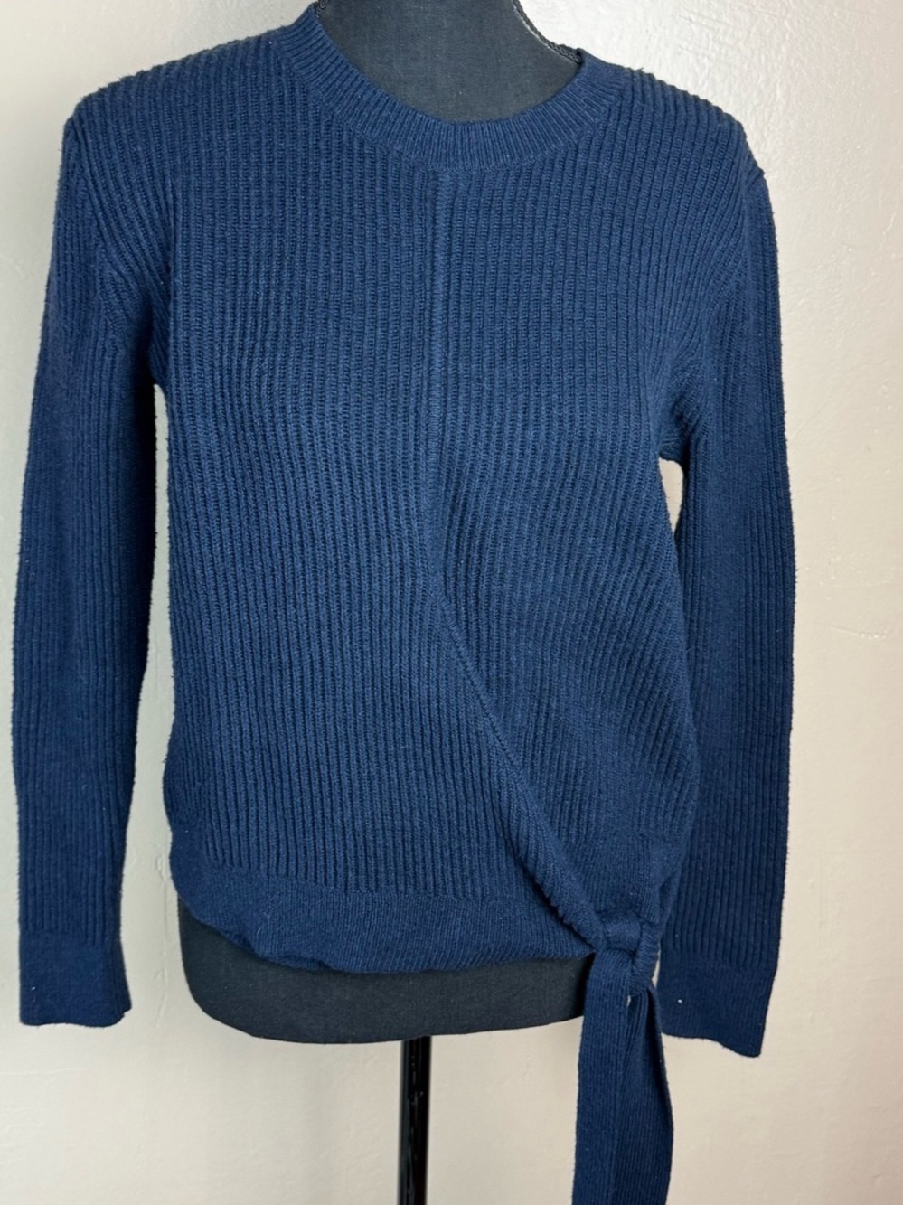 Madewell Navy Ribbed Knit Asymmetric Wrap Side Tie Pullover Sweater Size M⁠